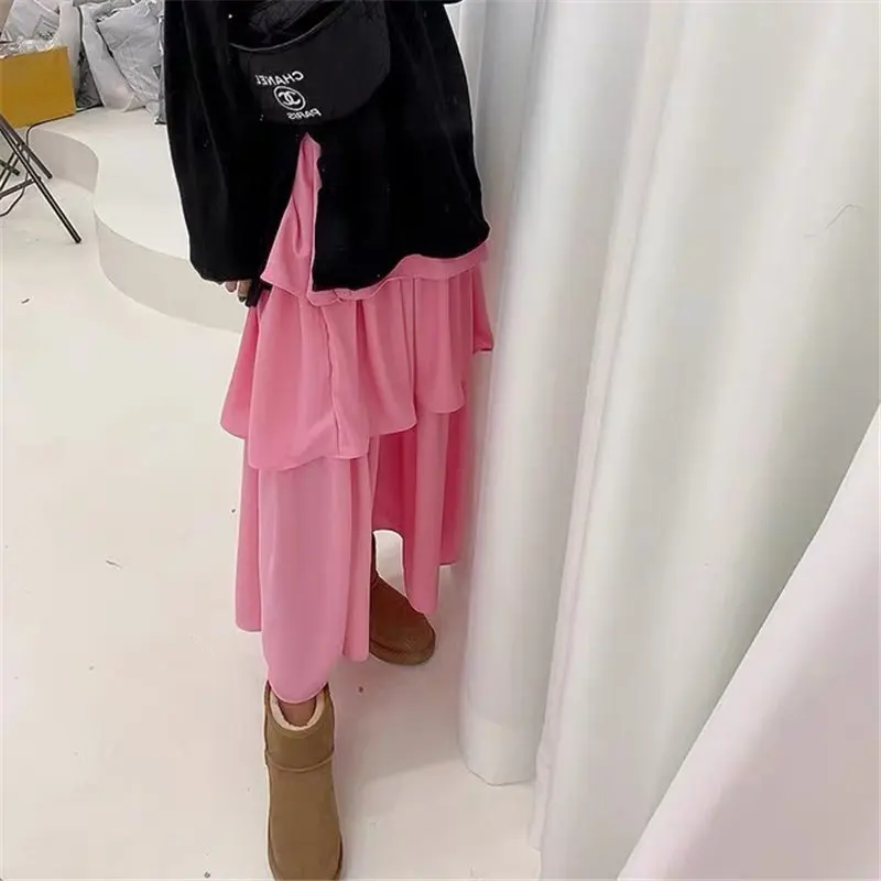 

Alien Kitty 2021 Spring Solid Chic All Match Fashion New Brief Office Lady Hot Sweet Ruffles A-Line High Street Slim Long Skirts
