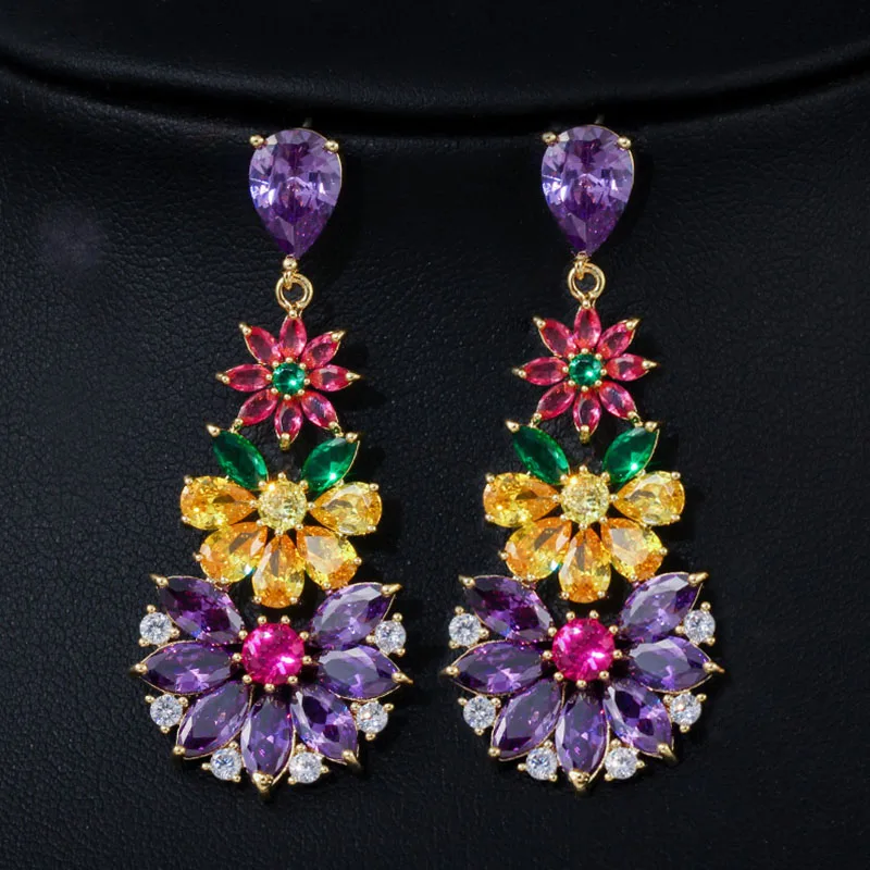 colorful Pera трендовые женские вечерние серьги из серебра 925 пробы с большим разноцветным кубическим цирконием Длинные Цветочные серьги в форме капель ювелирные изделия E015 - Окраска металла: colorful