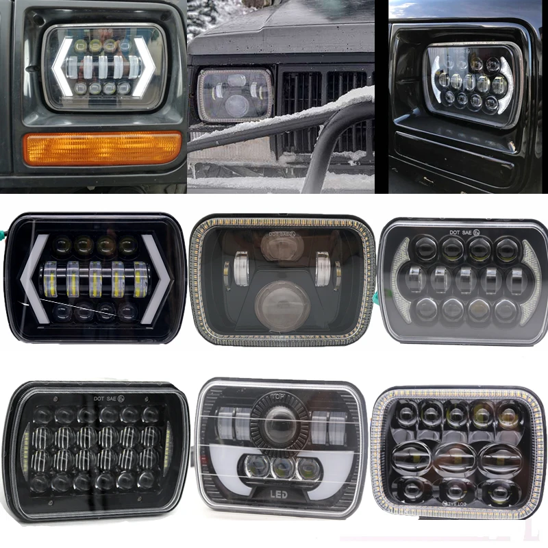 

55W 5X7 7X6 inch Rectangular Projector Sealed Beam LED Headlight With DRL Halo Hi/Low Headlamp for Jeep Wrangler YJ Cherokee XJ.