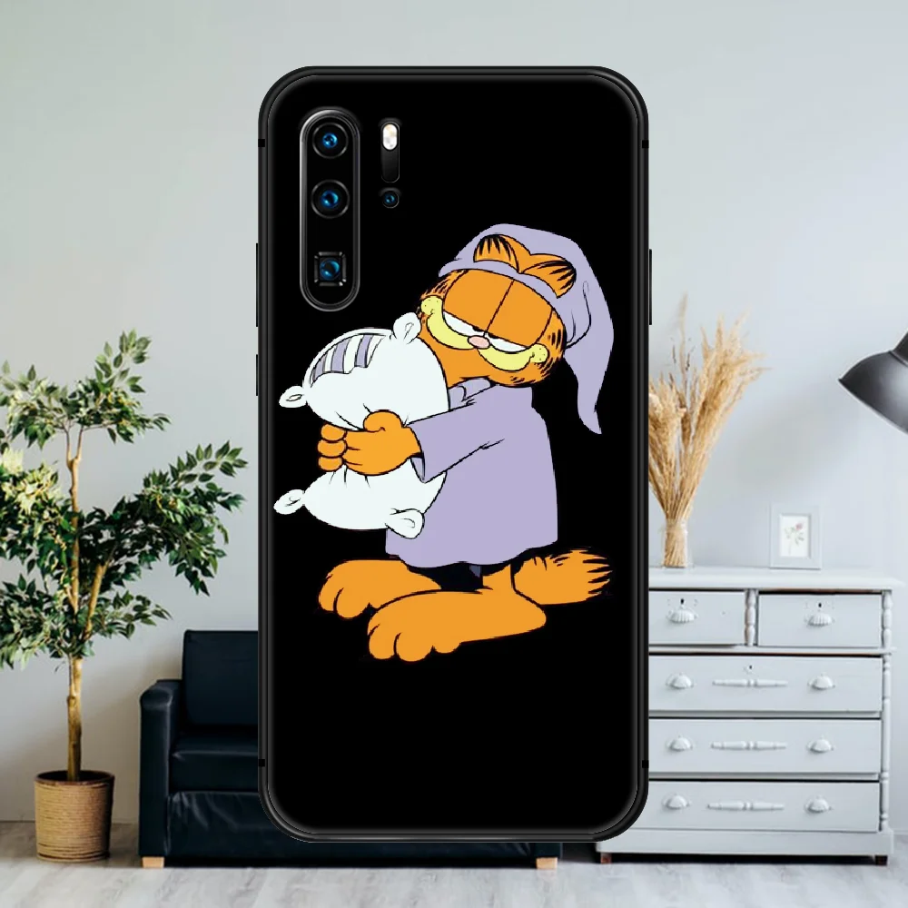 

Cartoon Cat garfield cute anime Phone Case For Huawei P Mate Smart 10 20 30 40 Lite Z 2019 Pro black Coque Painting Cover 3D