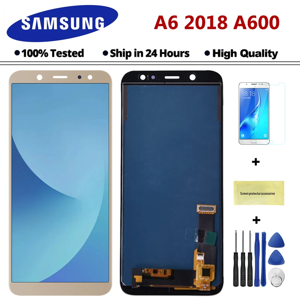 5,6 ''A6 Отрегулируйте яркость lcd для samsung Galaxy A6 A600F A600FN lcd дисплей сенсорный экран дигитайзер с закаленным стеклом