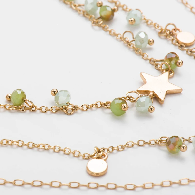 

Fever&Free Women Sexy Fashion Moon Star Necklace Multi Layer Boho Simulated Bead Choker Pendant Necklace Lariat Necklace Jewelry