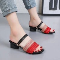 new style 2021 summer womens med heeled gladiator sandals platform sandalis mujer female rome shoes woven fabric beach slippers