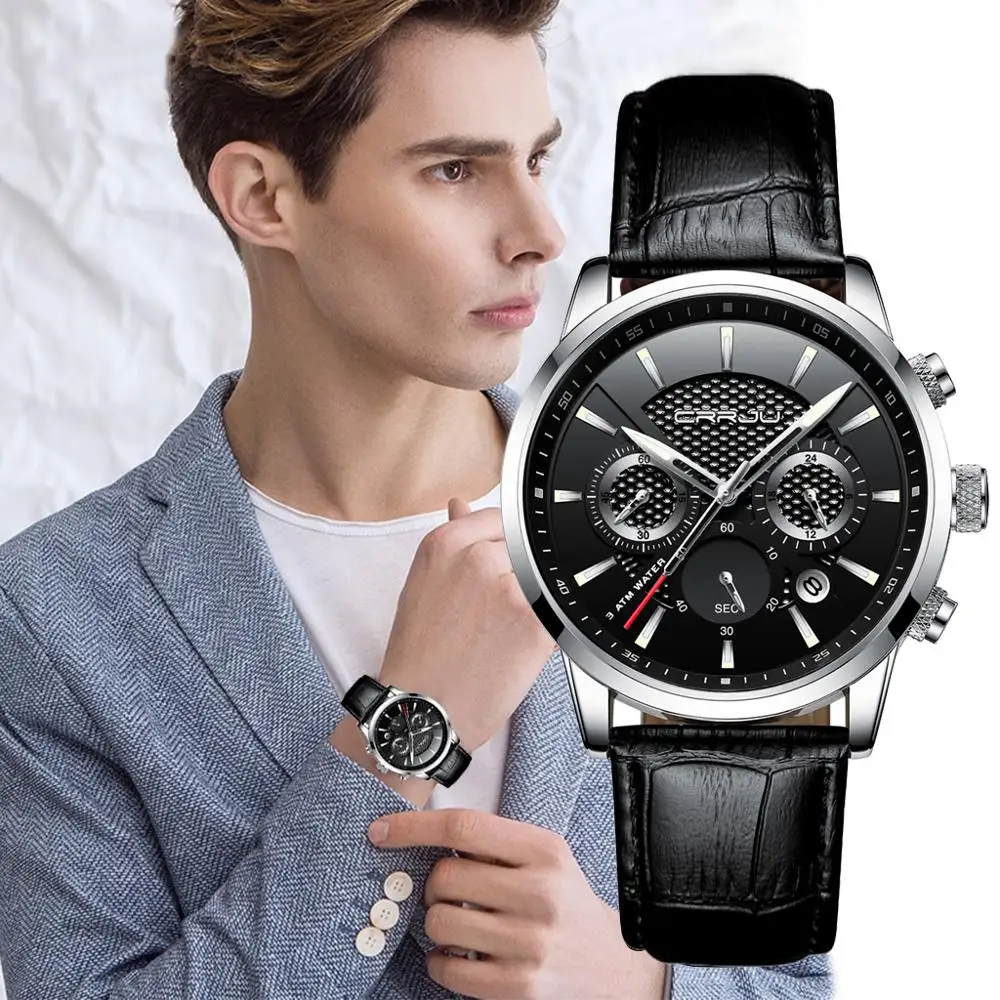 Часы наручные CRRJU мужские деловые роскошные брендовые водонепроницаемые с