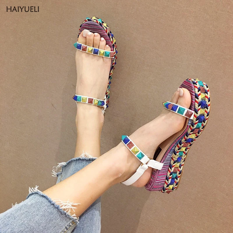 Желтые сандалии повседневные на платформе женские летние туфли танкетке панк