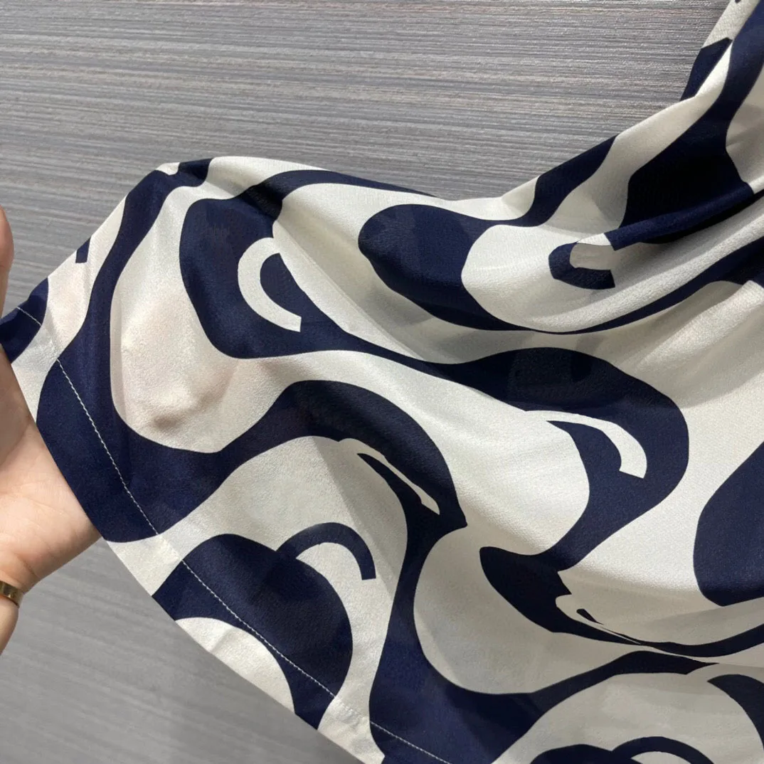 

2021 Spring Summer High-End Luxury Brand New Design Letter Printed 100% Silk Folds Waves Dress For Womens 33329