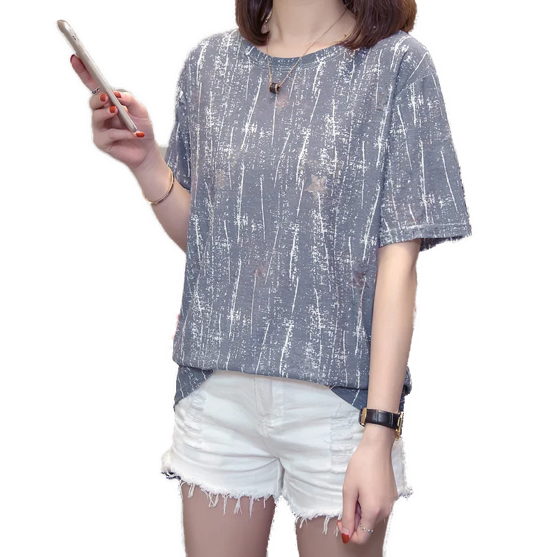 

Plus Size Lace Women Top Tees 2021 Summer Fashion Casual Loose Stripe T-shirt Oversize Short Sleeve Vintage Stretch Basic Tshirt