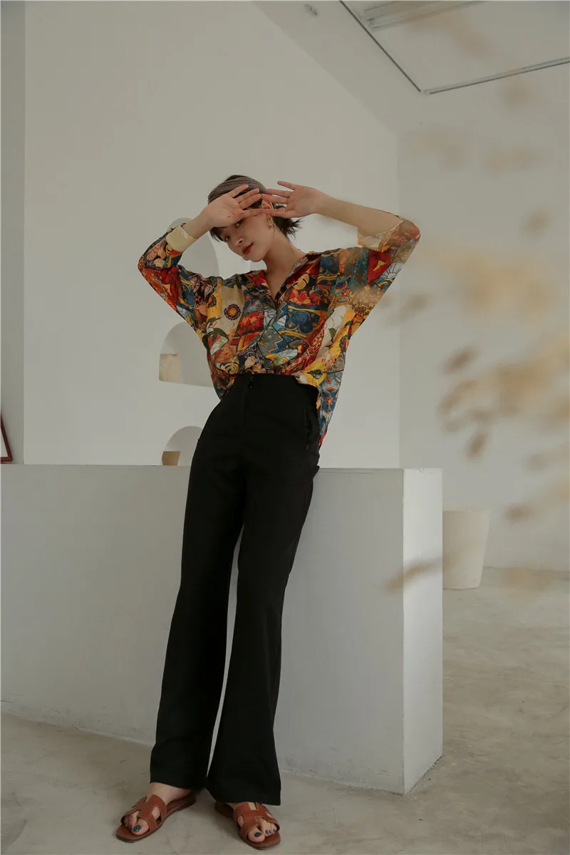 Cheerart подсолнечника Винтаж блузка цветочный Рисунок Top Блузка с длинными рукавами рубашка на пуговицах для Для женщин осень