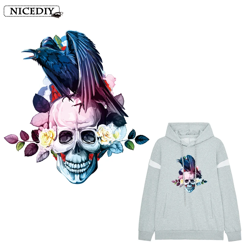 Nicediy череп птица Железный На переноске Grim Reaper теплопередача ПВХ Патчи для одежды