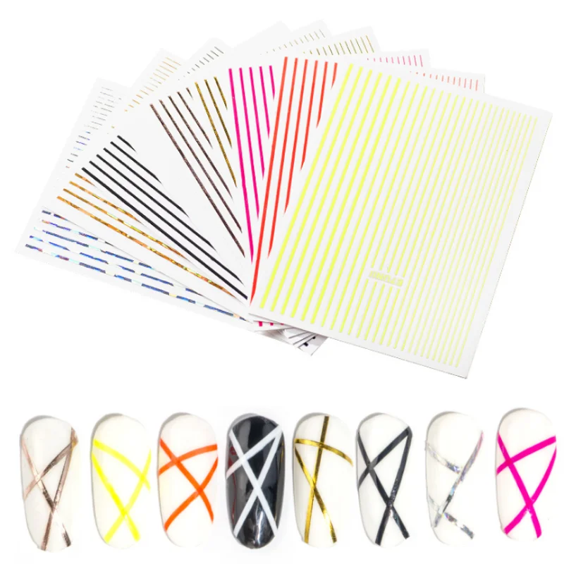 1 шт. 3D наклейки для ногтей классические полоски черные золотые розовые