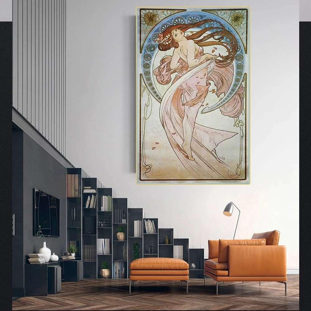 

Alphonse Mucha"Dance, 1898"Frameless Wall Art Canvas Oil Painting Home Decoration Print Poster Office Backdrop Murals Cuadros