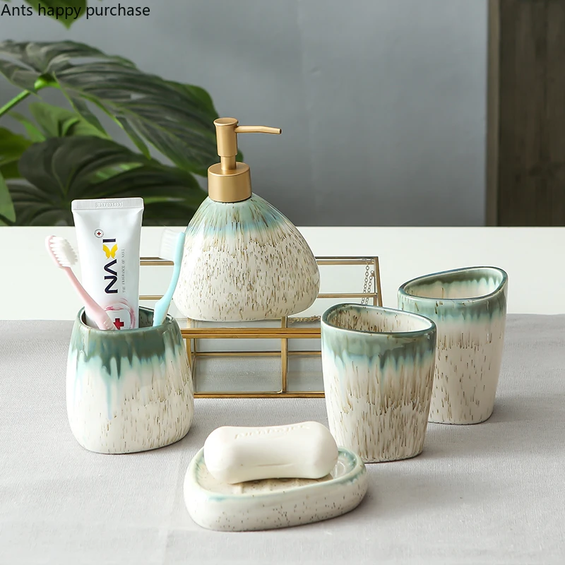 

Bathroom Five-piece Suit Ceramics Household Products Nordic Home Toothbrush Washing Utensils Mouthwash Cup Wash Set Bathroom Kit