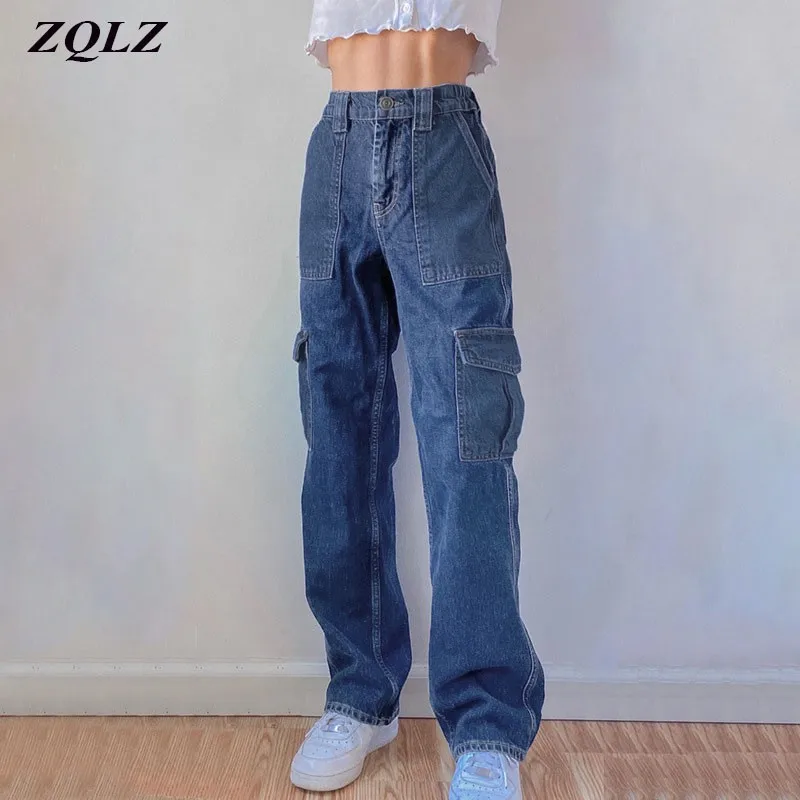 

ZQLZ Fashion Streetwear Spring Jeans Woman High Waist 2021 New Loose Stretching Casual Denim Pants Female Blue Trousers Girls