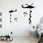 Виниловая наклейка на стену с изображением солдата, самолета, для подростков, мальчиков, детей, для спальни, для фанатов, человек, для украшения дома, приземление с парашютом