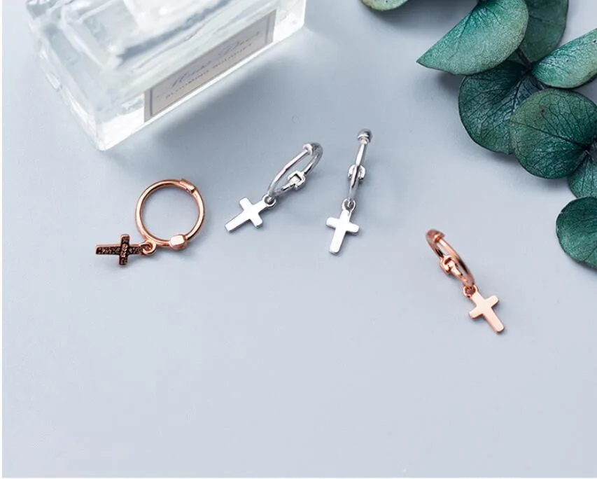 

925 Sterling Silver Hanging Stud Earrings For Women Star Cross Heart Charm Tassel Earring pendientes aretes de mujer