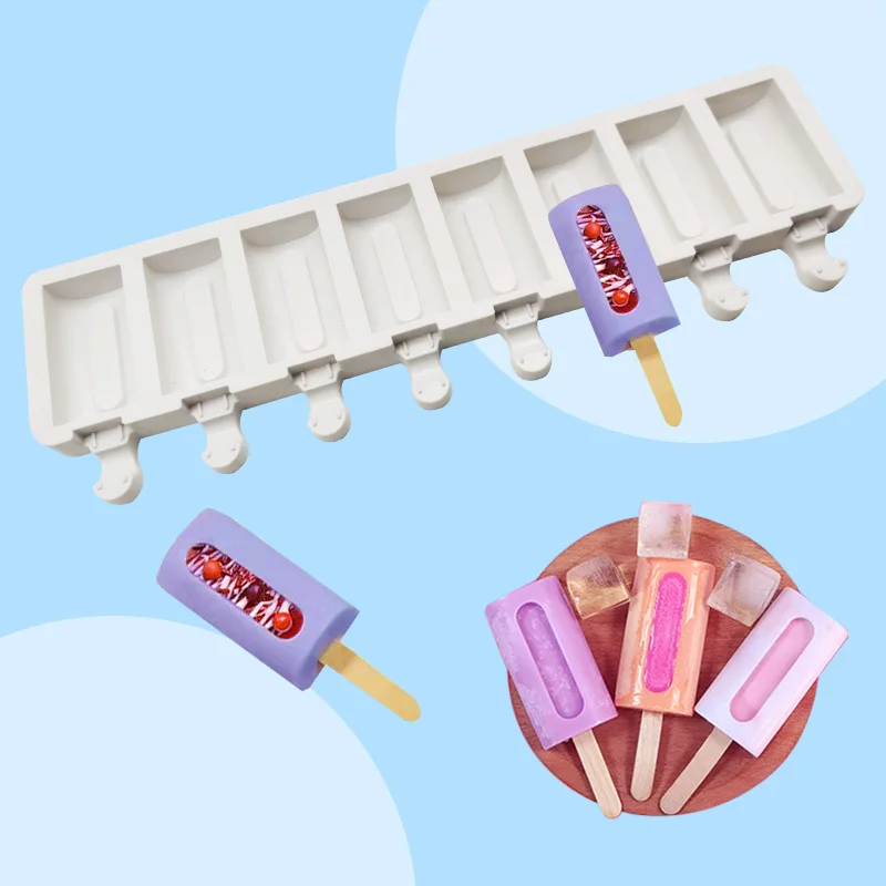 

8-Cavity Silicone Ice Cream Mold Small Square DIY Homemade Popsicle Moulds Dessert Ice Pop Lolly Maker Reusable Tools