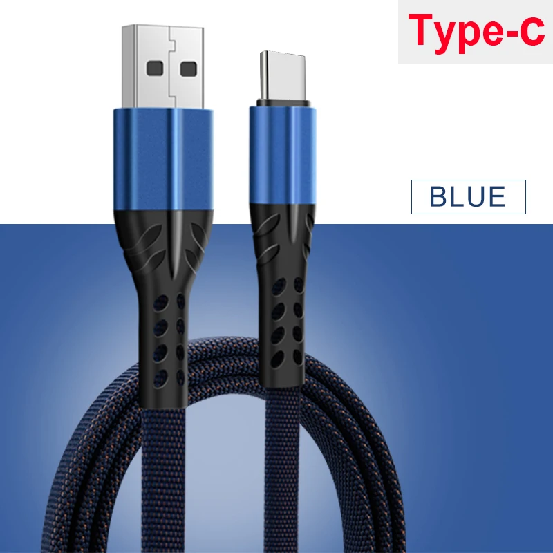 Blue For Type C Кабель usb type C а, кабель для быстрой зарядки, тканый нейлоновый кабель для мобильных телефонов, зарядное устройство для iPhone, Micro usb type-C, передача данных - Цвет: Blue For Type C