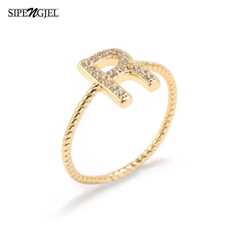 SIPENGJEL трендовые кольца с буквами алфавита из циркона золотого и серебряного