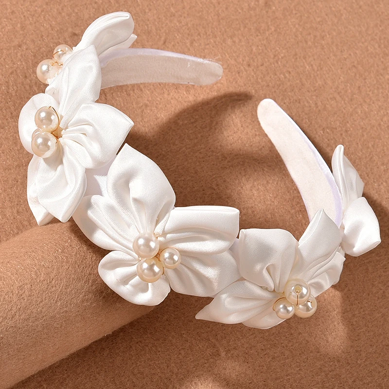 

Elegant Flower Pearls Headbands For Women Girls Cute White Hairbands Fashion Bridal Party Wedding Hair Hoops Accessories Gifts