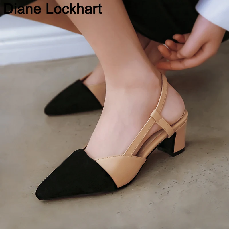 

Brand Designer Summer Shoes Women's Mid Sandals 2021 Back Strap women office shoes shallow high heel pumps zapatillas mujer 44