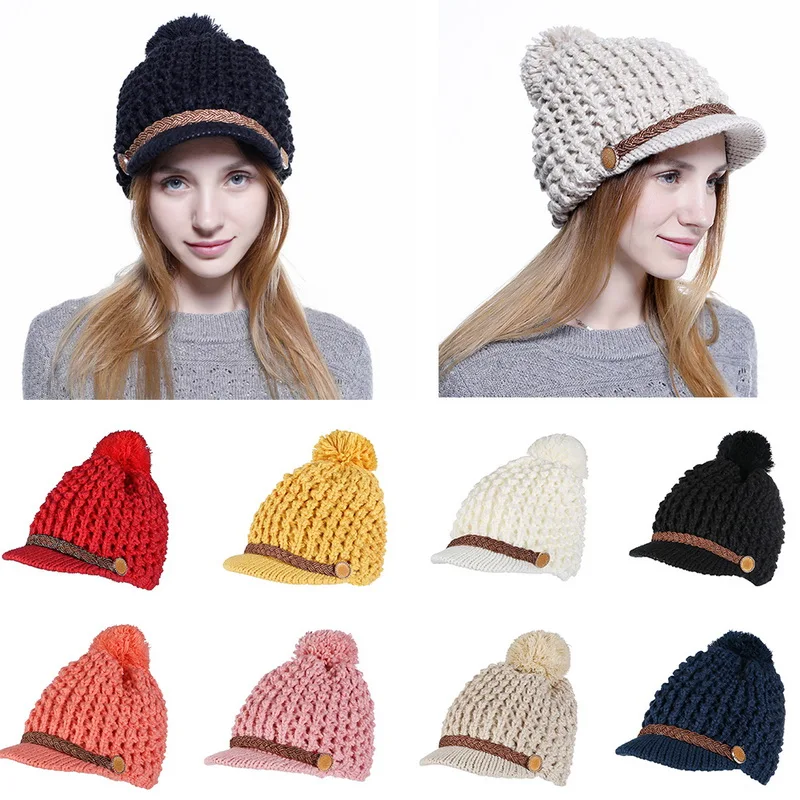 OEAK Женская шерстяная вязанная шапка Двойная Внутренняя плюс бархатная теплая