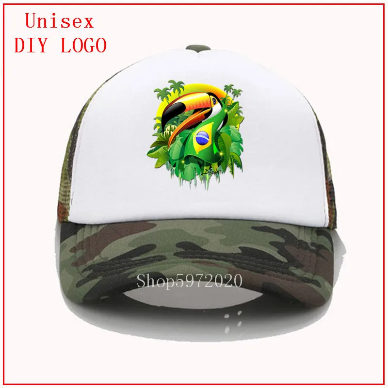 Toco Toucan with Brazil Flag Brazilian on Green Brtight Tropical Jungle men hats baseball women cap chapeau homme | Аксессуары для