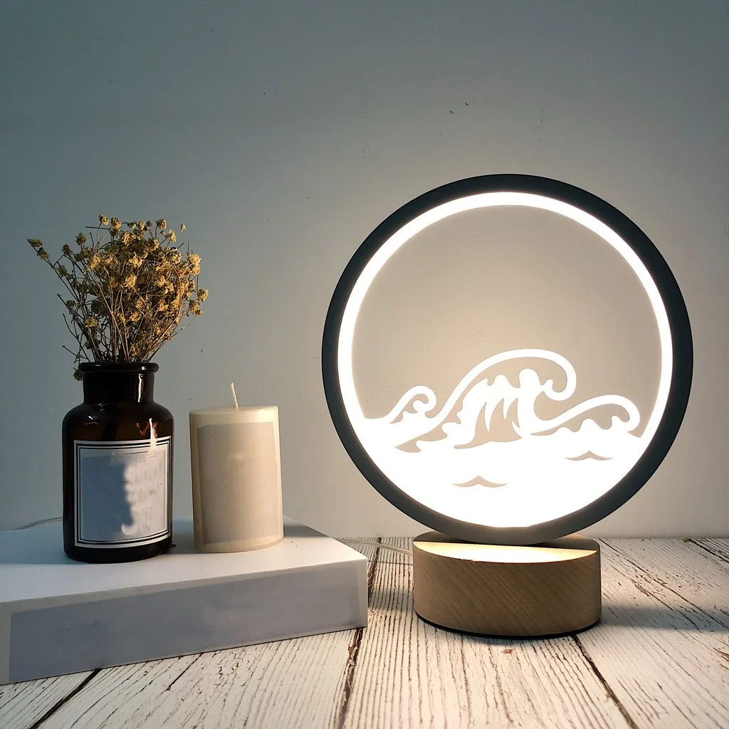 Оригинальное творчество деревянный Декор лампа Светодиодная ночник настольная