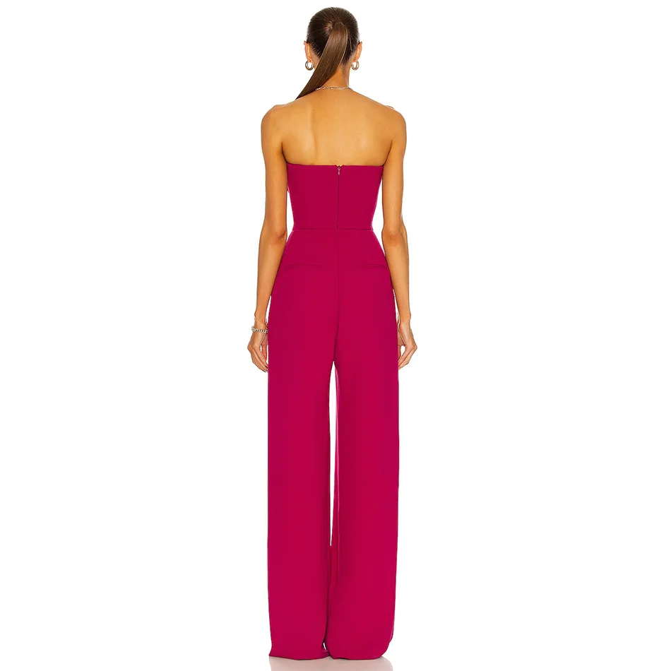 

Ailigou 2021 New Summer Women'S Red Strapless Jumpsuit Draped Sexy Sleeveless Trousers Fashion Celebrity Party Jumpsuit