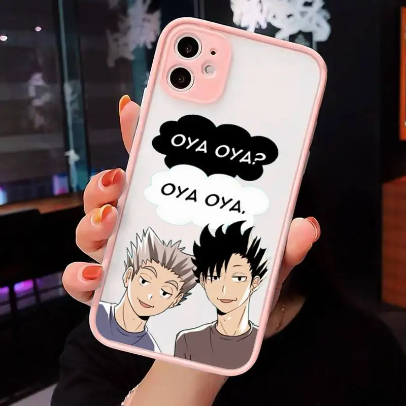 

Cute Japan Anime Oya Haikyuu Phone Case For iPhone 12 11 Mini Pro XR XS Max 7 8 Plus X Matte transparent Pink Back Cover