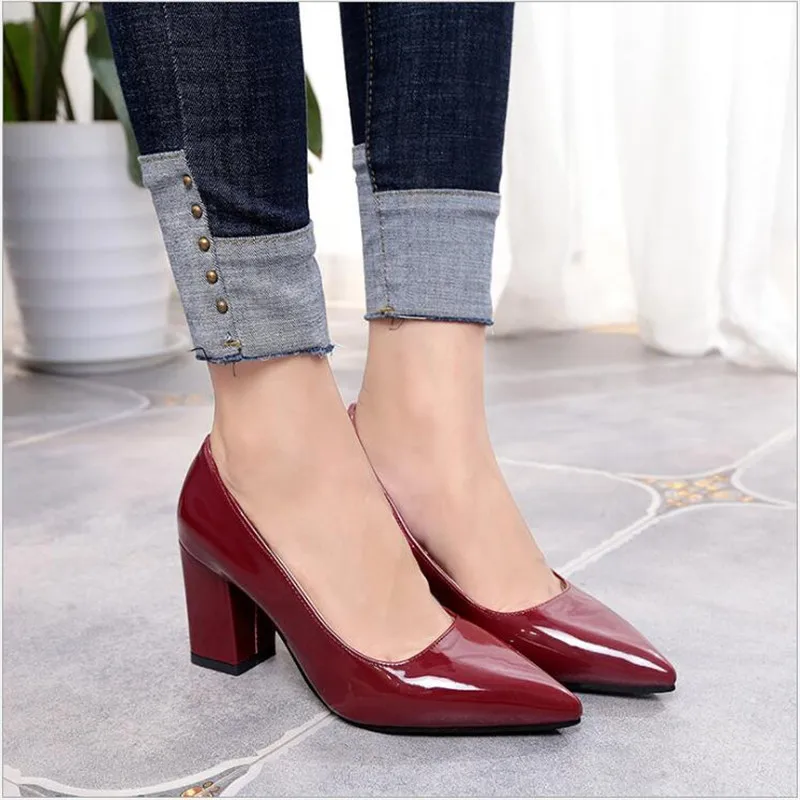 

2019 Women's High Heels Sexy Bride Party mid Heel Pointed toe Shallow mouth High Heel Shoes Women shoes big size 35-43