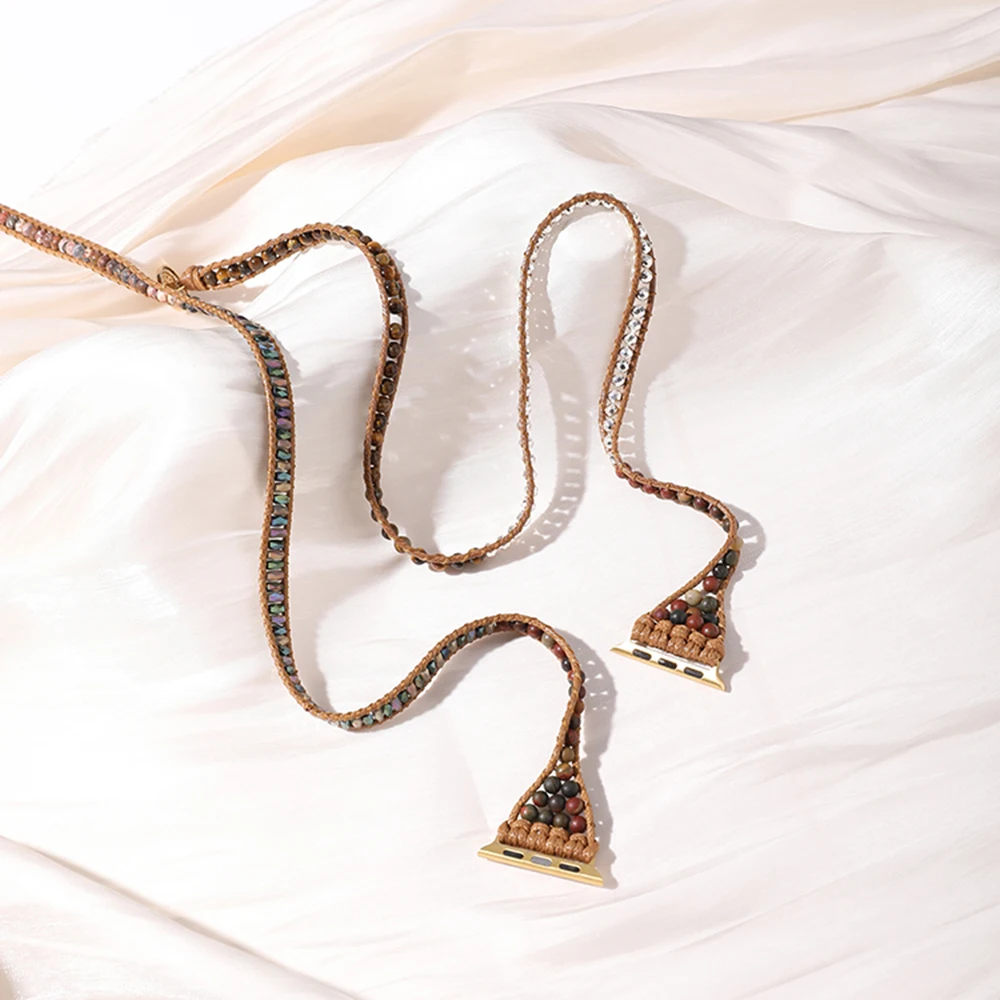 Bohemian Watch Band Women Men Boho Bracelet Strap for Apple Watch Retro Mixed Natural Stones Jewelry Multi Wrap Bracelet Gift