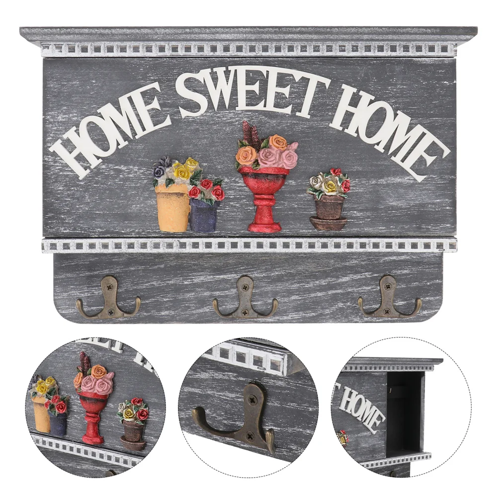 

1pc Creative Pastoral Style Storage Hanger Box Wood Craft Wall Decor Storage Box