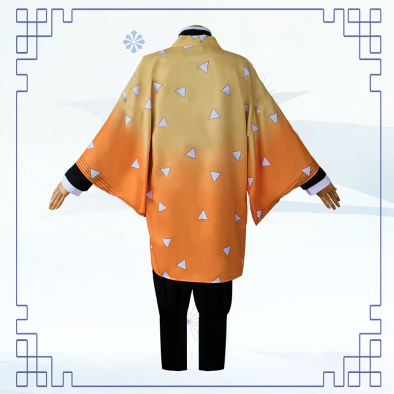 Anime Demon Slayer: Kimetsu no Yaiba Cosplay Costume Agatsuma Zenitsu Women Men Kimono Wigs Clogs Robe Cloak Geta Shoes | Тематическая