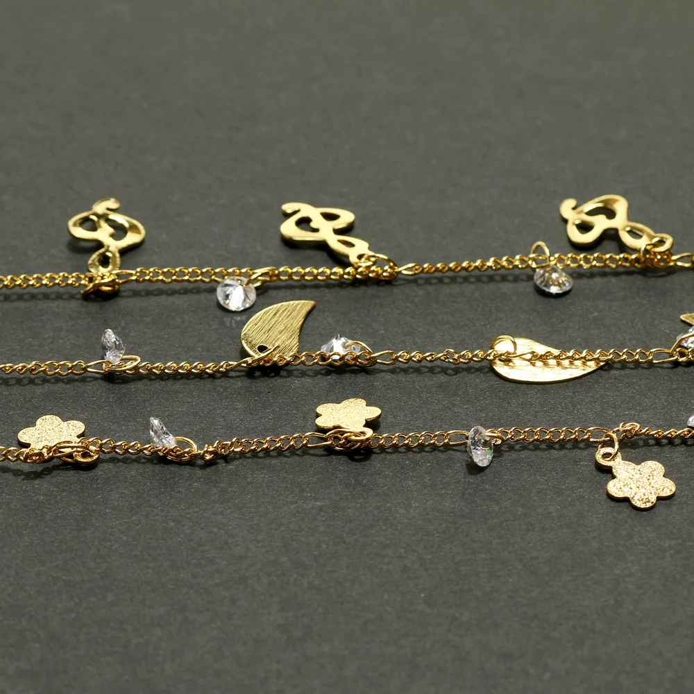 

1 м, стразы в виде цветка, кулон, золотые медные цепочки, подходят для модных женщин, подарок, ювелирное изделие, сделай сам, бохо, ожерелье, бр...