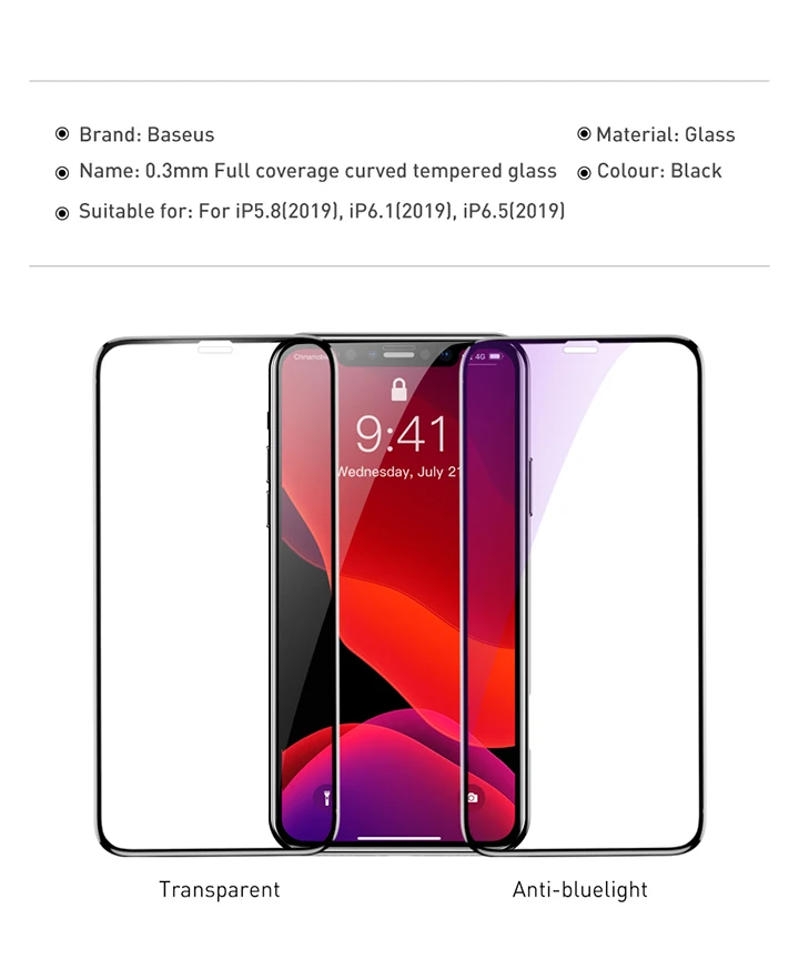 Baseus 0,3 мм Полное покрытие экрана протектор для iPhone 11 Pro Max Защитная пленка Закаленное стекло для iPhone 11 Pro Max 2 шт