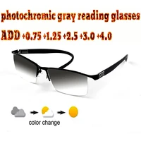 business mens halfrim photochromic gray reading glasses comfortable alloy high quality 1 0 1 5 1 75 2 0 2 5 3 3 5 4