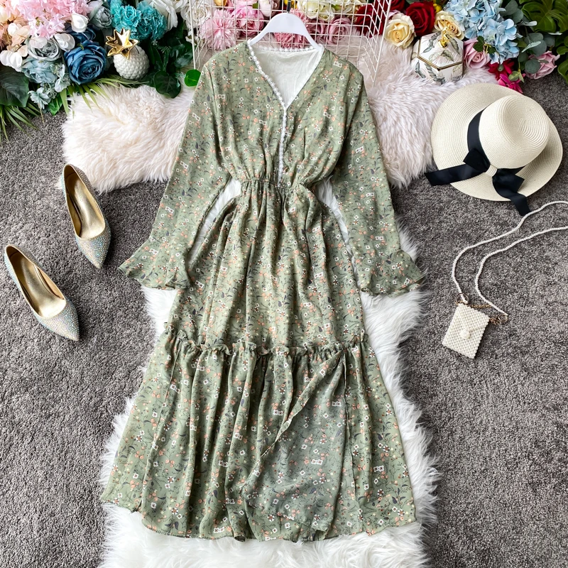 2020 Новая модная женская одежда с v-образным вырезом платье принтом женские платья