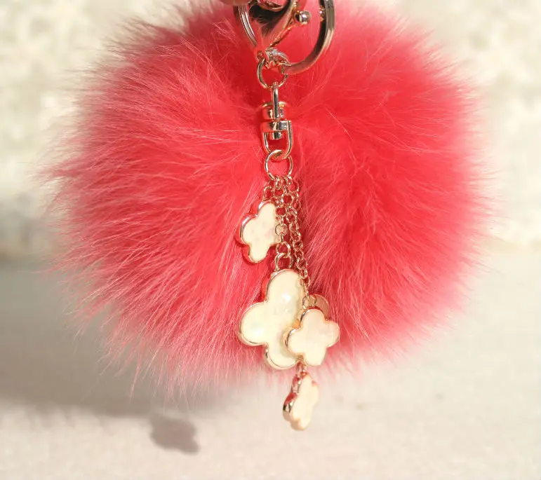 B HOT PINK Милый роскошный 10 см мягкий пушистый помпон Настоящий Лисий Мех брелок помпон меховой шар автомобильный брелок Подвеска на рюкзак женская сумка Шарм - Цвет: B HOT PINK