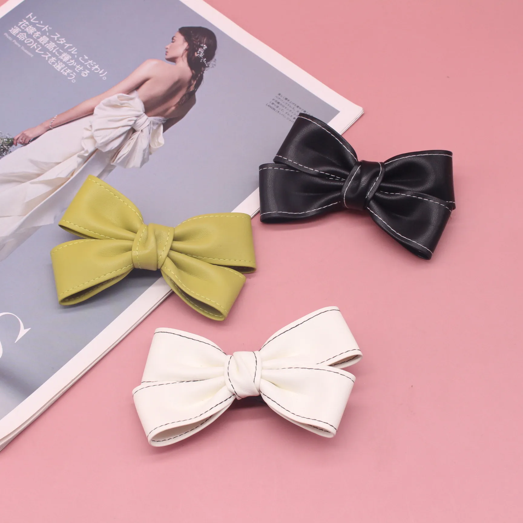 

Однотонная кожаная заколка для волос, модная уличная заколка для волос с бантом, популярные аксессуары, новинка 2022