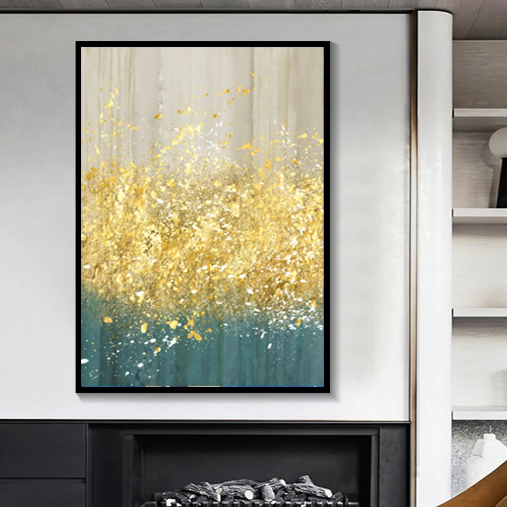 

Modern Abstract Oil Painting on Canvas Posters and Prints Wall Art Golden Money Beach Pictures for Living Room Decor No Frame