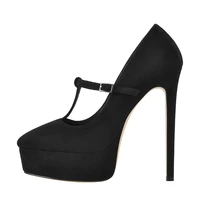 richealnana womens platform mary jane t strap stilettos pumps thin high heels black flock buckle dress shoes big size eu35 46