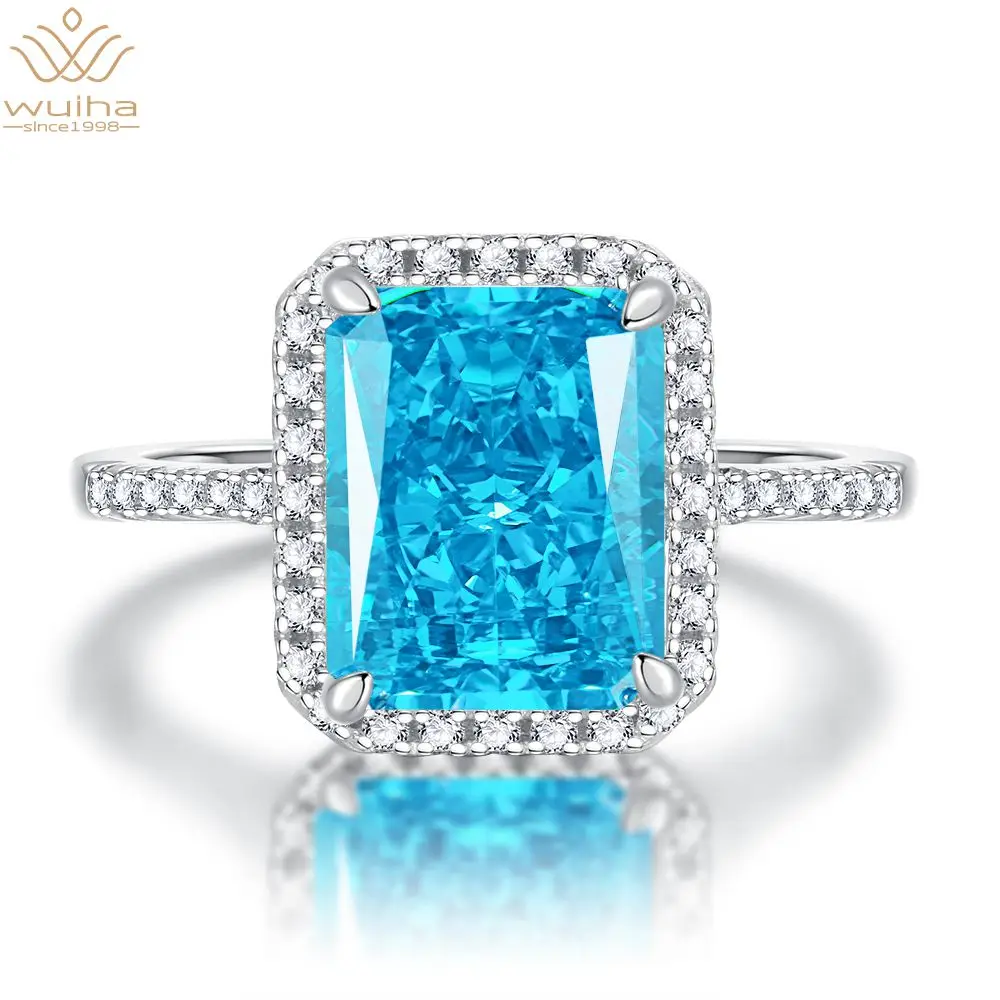 

WUIHA 100% твердый искусственный Серебряный Блестящий огранка 8*10 мм драгоценный камень Муассанит, свадебное обручальное кольцо, Изящные Ювелир...