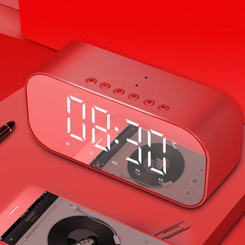 Bluetooth With Radio LED Mirror Alarm Clock Subwoofer Portable Music Player Snooze Smart Desktop For Home | Дом и сад