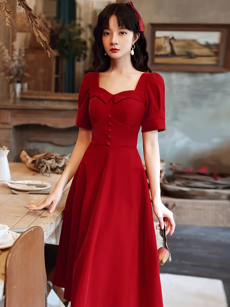 

Autumn Summer Women Red Velvet Dress Vintage Elegant Long & Short Sleeve Large Size Lady Party Night Dinner Dresses Vestidos