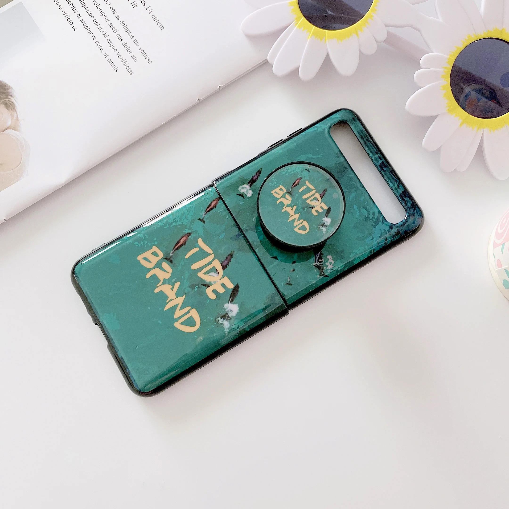 Зеркальный чехол для макияжа Samsung Galaxy Z откидной роскошный силиконовый изумрудно