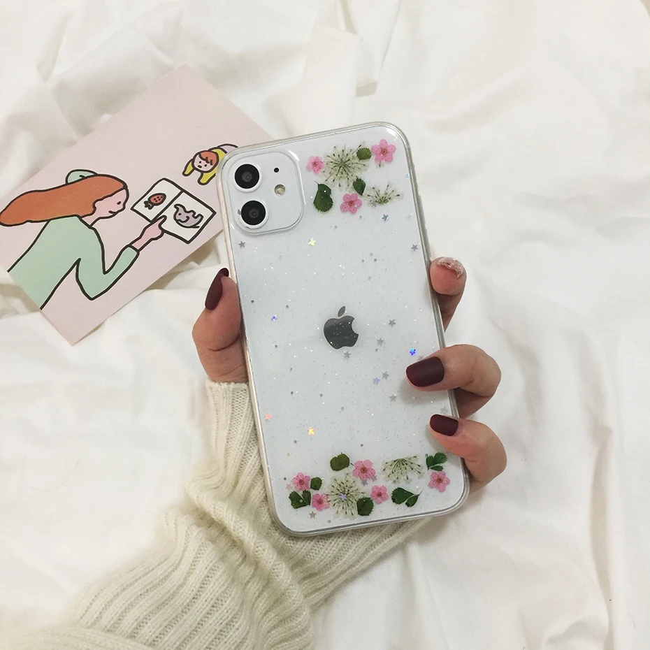 Qianliyao настоящие сушеные цветы прозрачный, мягкий чехол для iphone X 6 6S 7 8 Plus 11 Pro Max чехол для телефона для iphone XR XS Max чехол - Цвет: 5