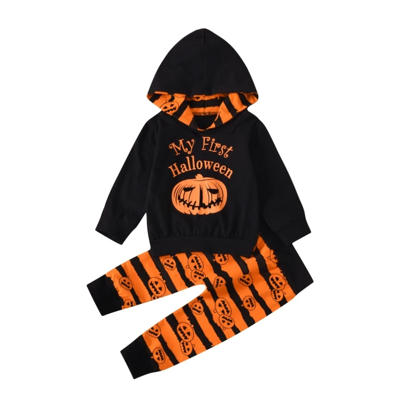 

Halloween Baby Set Kids Long Sleeve Hoodies + Pumpkin Striped Pants Autumn