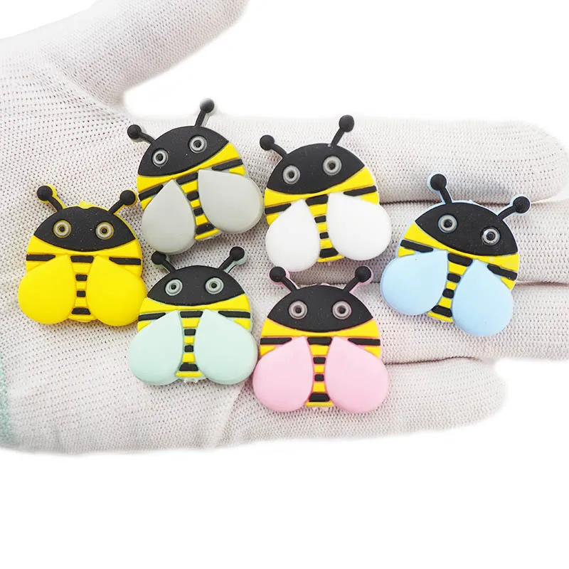 Chenkai-Cuentas de silicona para mordedor de abeja, collar de dibujos animados de animales para Baby Shower, chupete para masticar, accesorios sensoriales de juguete, 10 Uds.-3