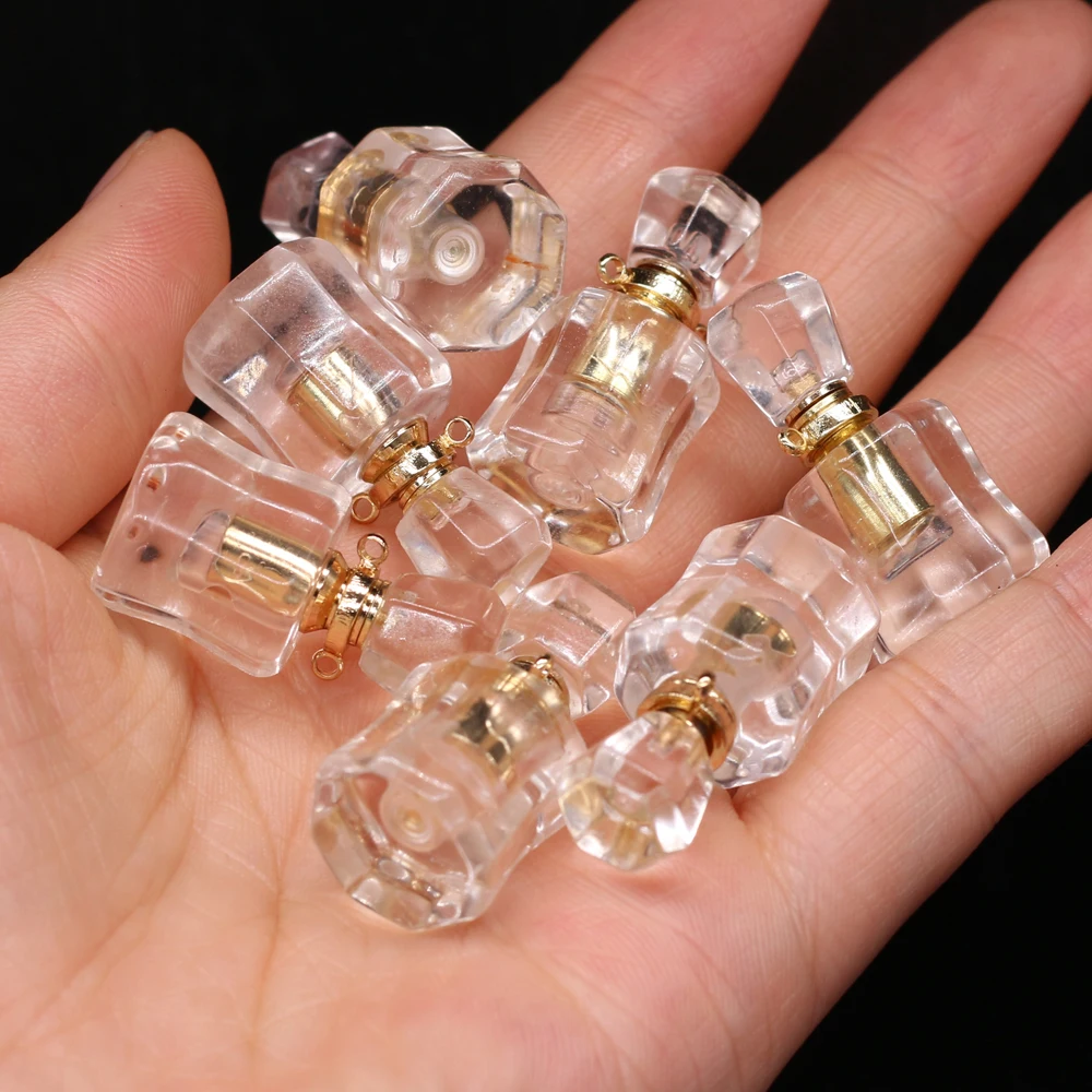 

yachu Natural Stone Semi-precious Stone White Crystal Perfume Bottle for Making DIY Fashion Necklace Bracelet Size 32x26mm