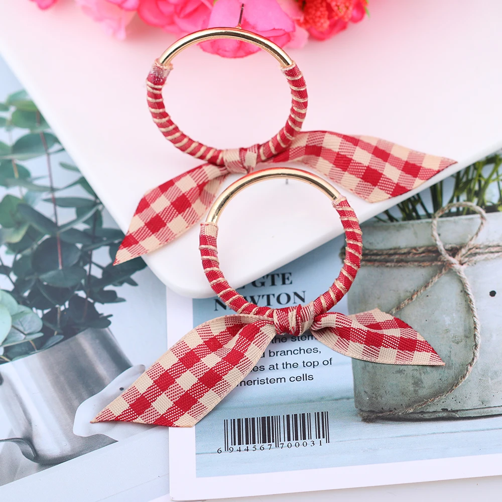 Модные тканевые серьги с бантом для женщин эффектная красочная полосатая